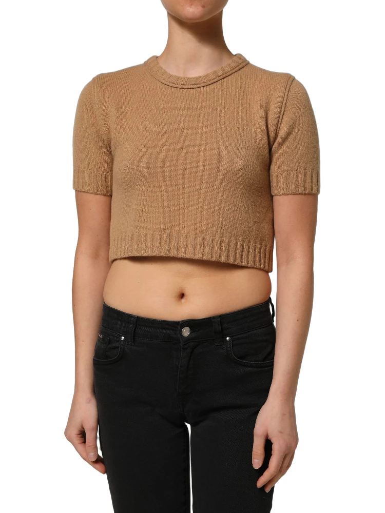 Brown Wool Short Sleeves Cropped Blouse Top alternative