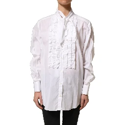 White Ruffled Bib Long Sleeves Blouse Top