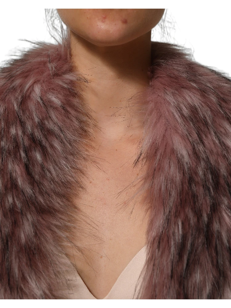 Pink Acrylic Faux Fur Knit Shrug Vest Top