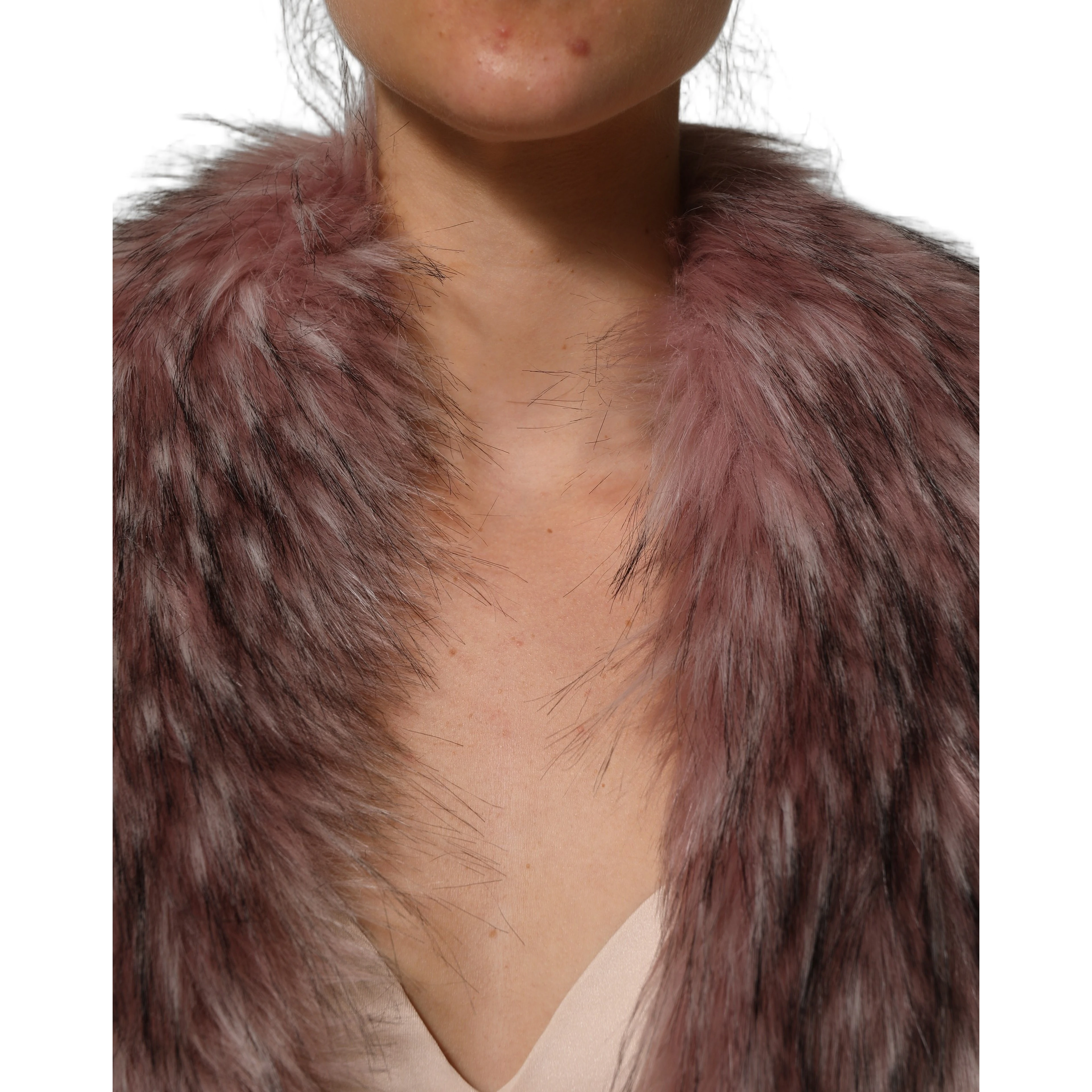 Pink Acrylic Faux Fur Knit Shrug Vest Top