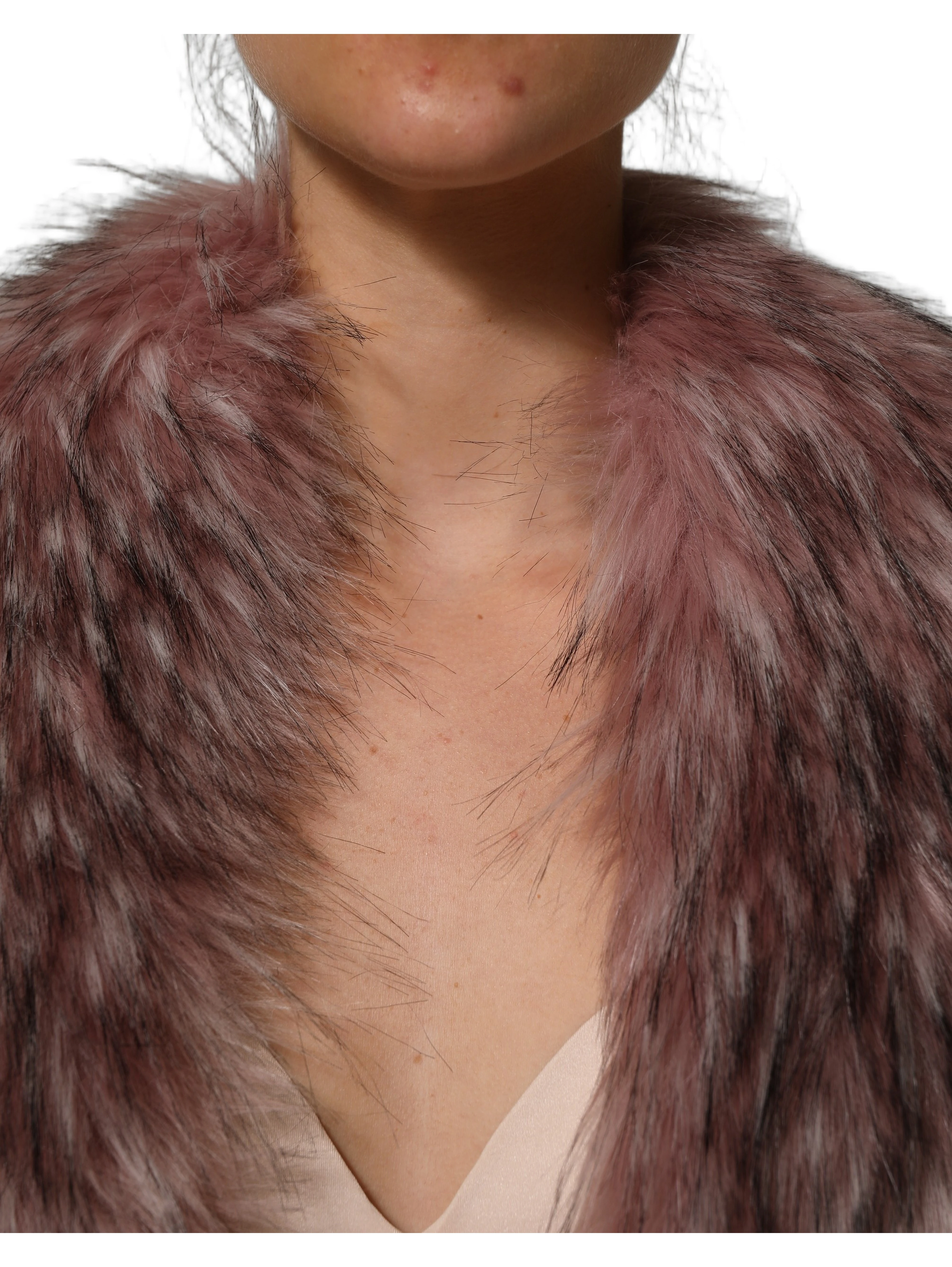 Pink Acrylic Faux Fur Knit Shrug Vest Top