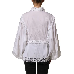 White Ruffled Lace Embellished Blouse Top