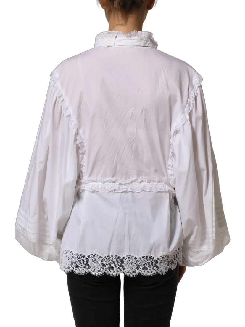 White Ruffled Lace Embellished Blouse Top
