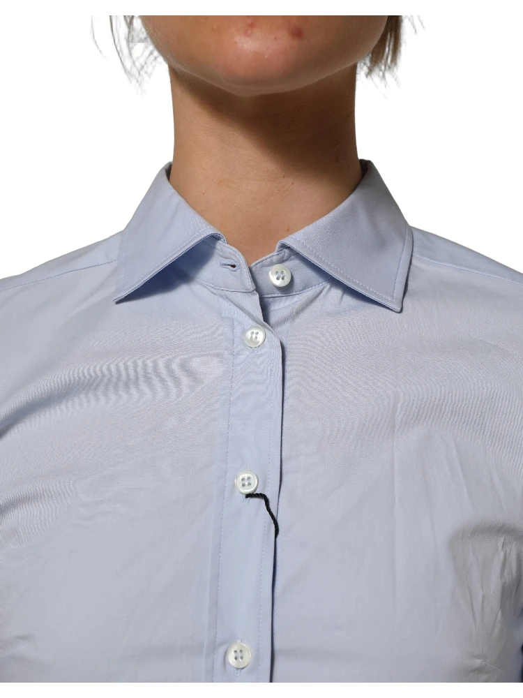 Blue Collared Long Sleeves Dress Shirt Top alternative