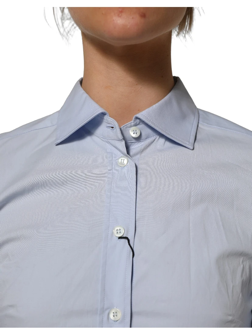 Blue Collared Long Sleeves Dress Shirt Top