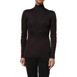 Brown Turtleneck Long Sleeves Blouse Top