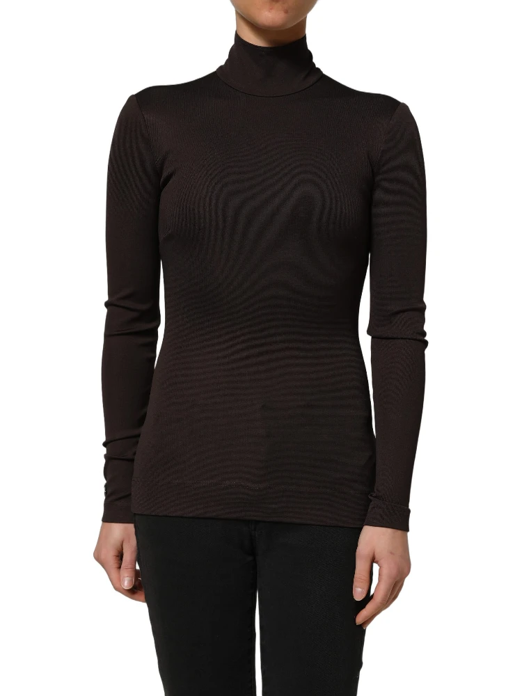 Brown Turtleneck Long Sleeves Blouse Top alternative