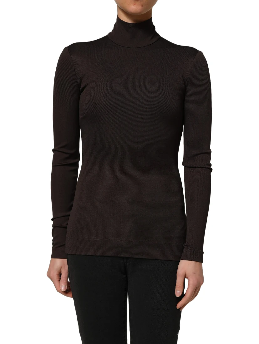 Brown Turtleneck Long Sleeves Blouse Top