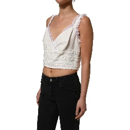 White Lace Trimmed Cotton Cropped Tank Top