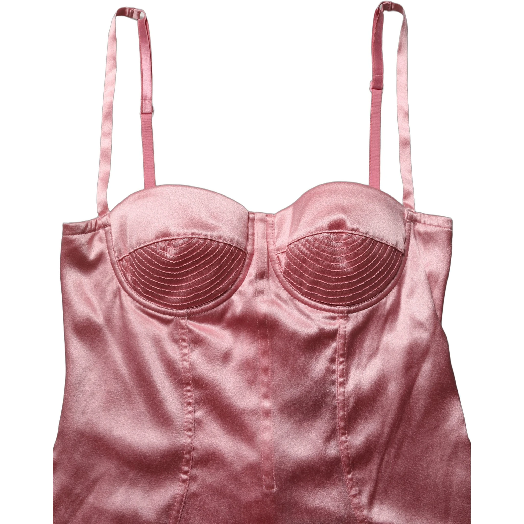 Pink Silk Satin Padded Bra Corset Style Top