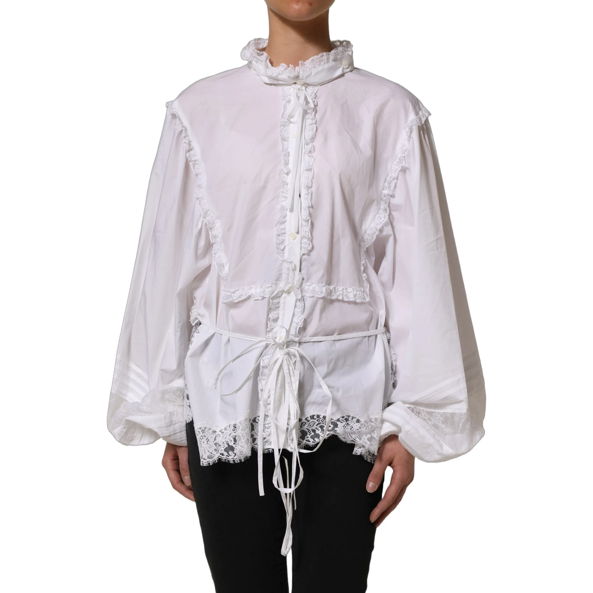 White Ruffled Lace Embellished Blouse Top