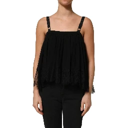 Black Sleeveless Floral Lace Tank Blouse Top