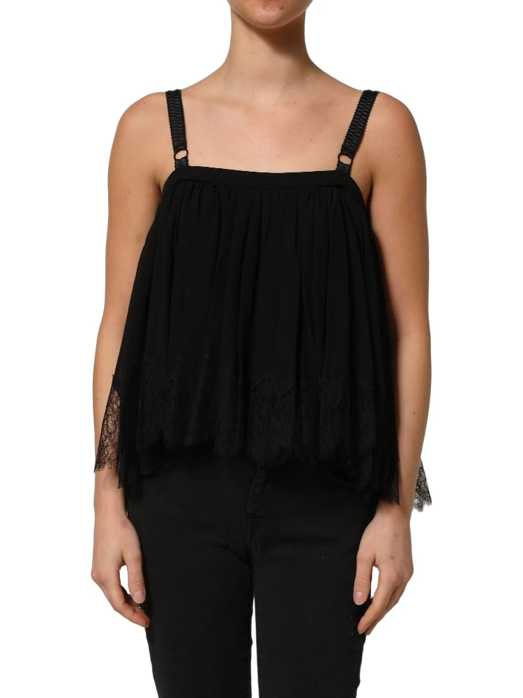 Black Sleeveless Floral Lace Tank Blouse Top alternative