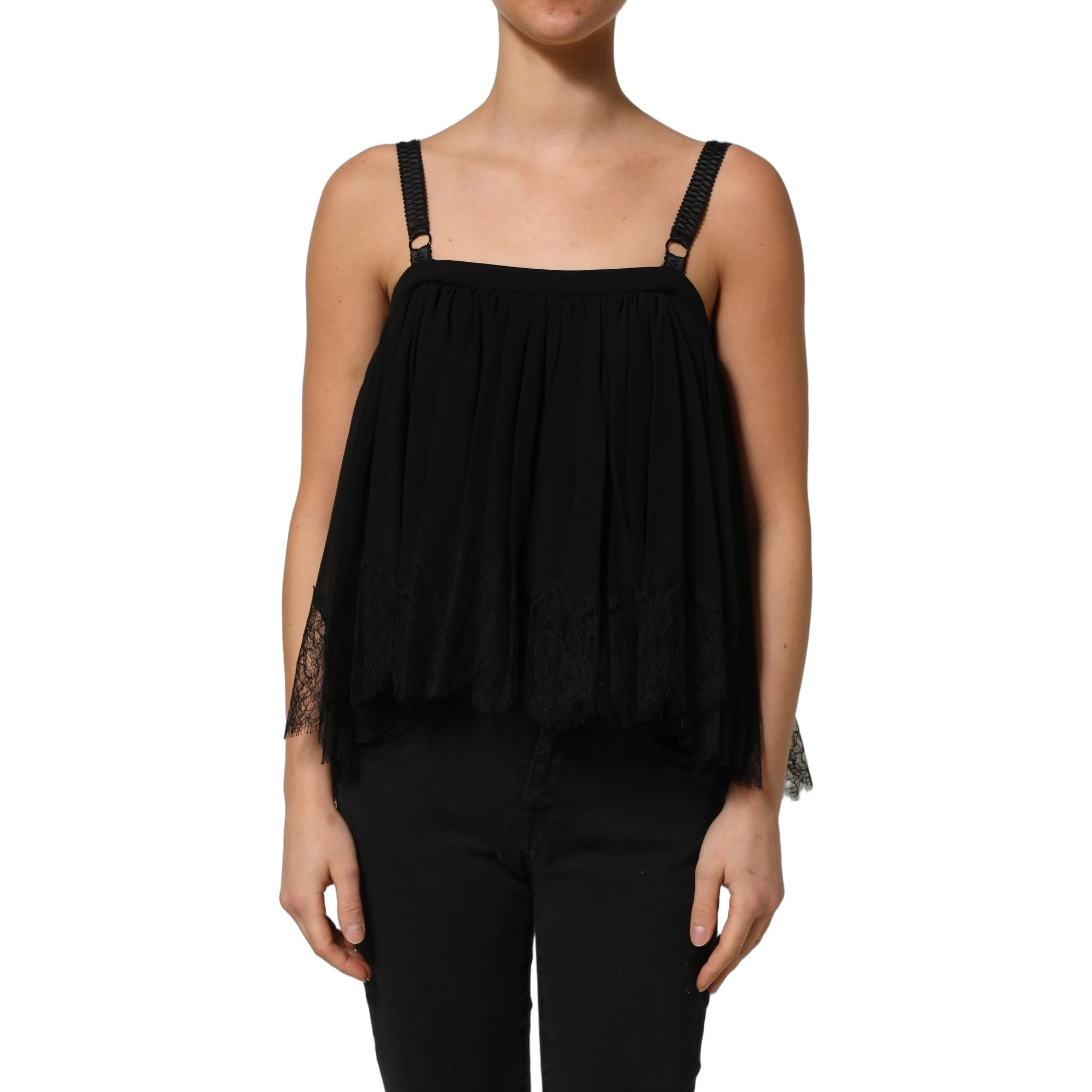 Black Sleeveless Floral Lace Tank Blouse Top
