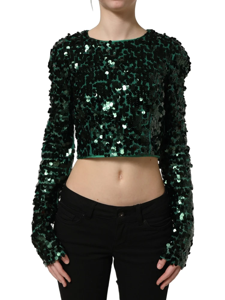 Green Sequined Long Sleeves Crop Blouse Top alternative