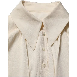 Off White Ascot Collar Long Sleeves Blouse Top
