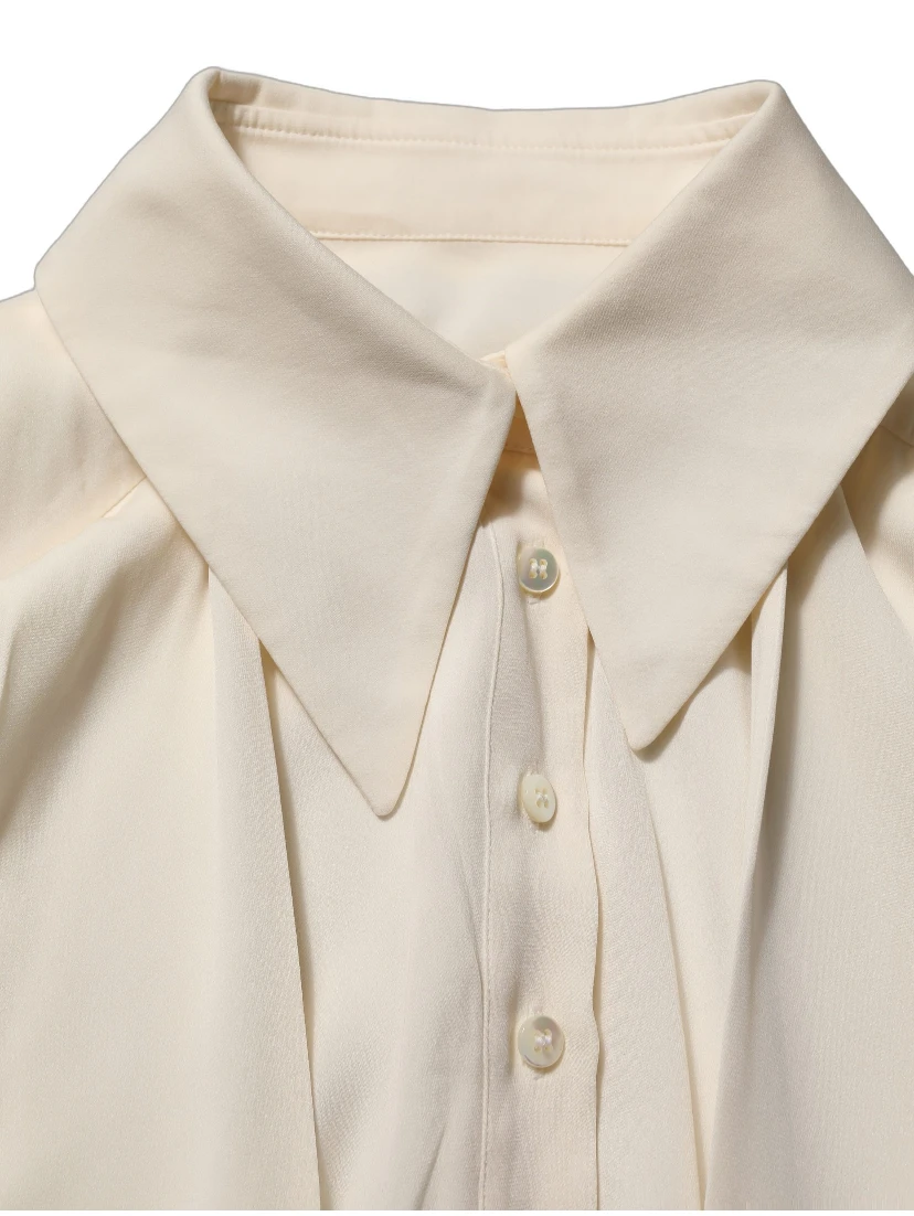 Off White Ascot Collar Long Sleeves Blouse Top