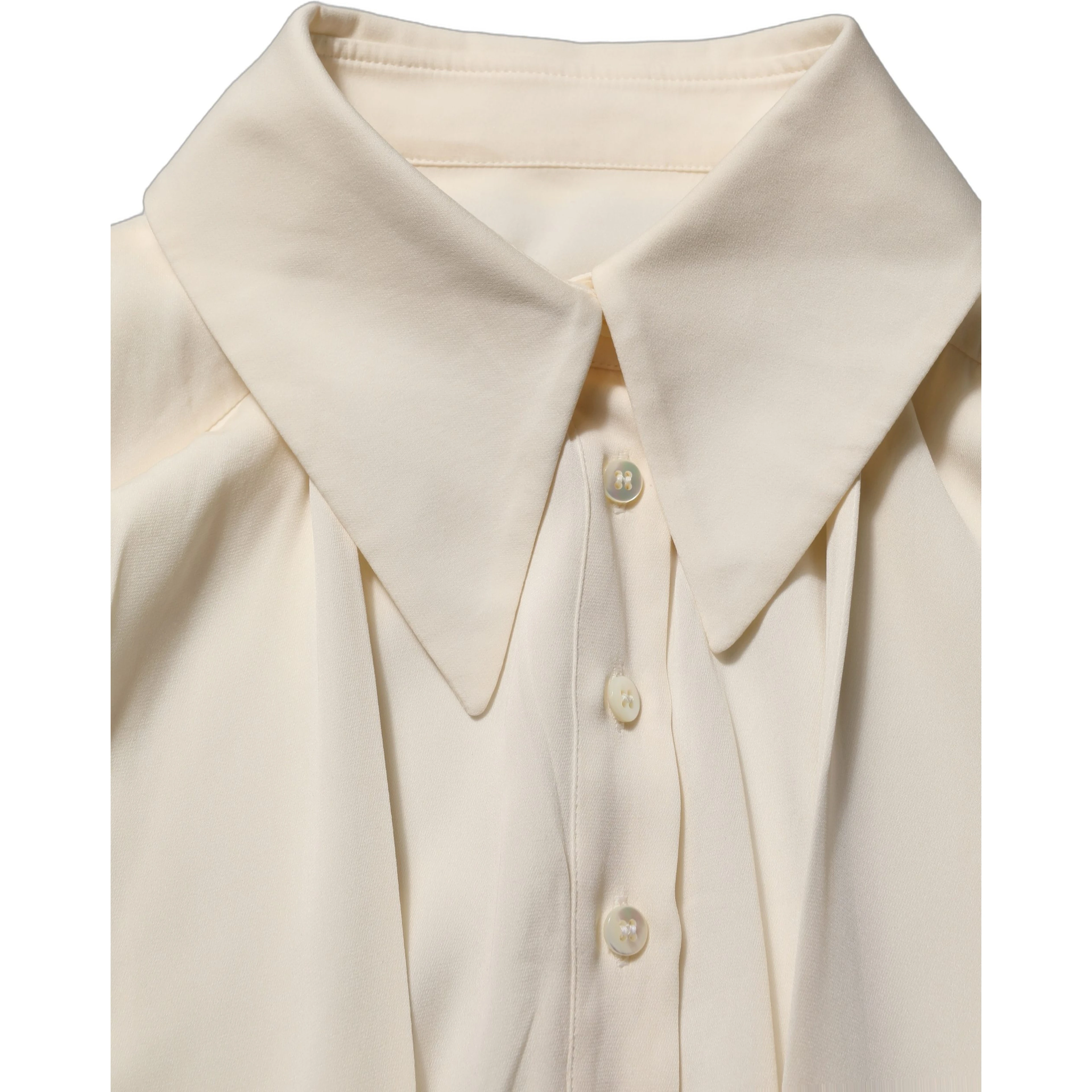 Off White Ascot Collar Long Sleeves Blouse Top