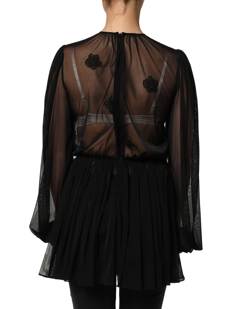 Black Polyester Mesh Sheer Crewneck Blouse Top alternative