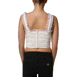 White Lace Trimmed Cotton Cropped Tank Top