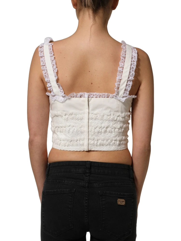 White Lace Trimmed Cotton Cropped Tank Top alternative