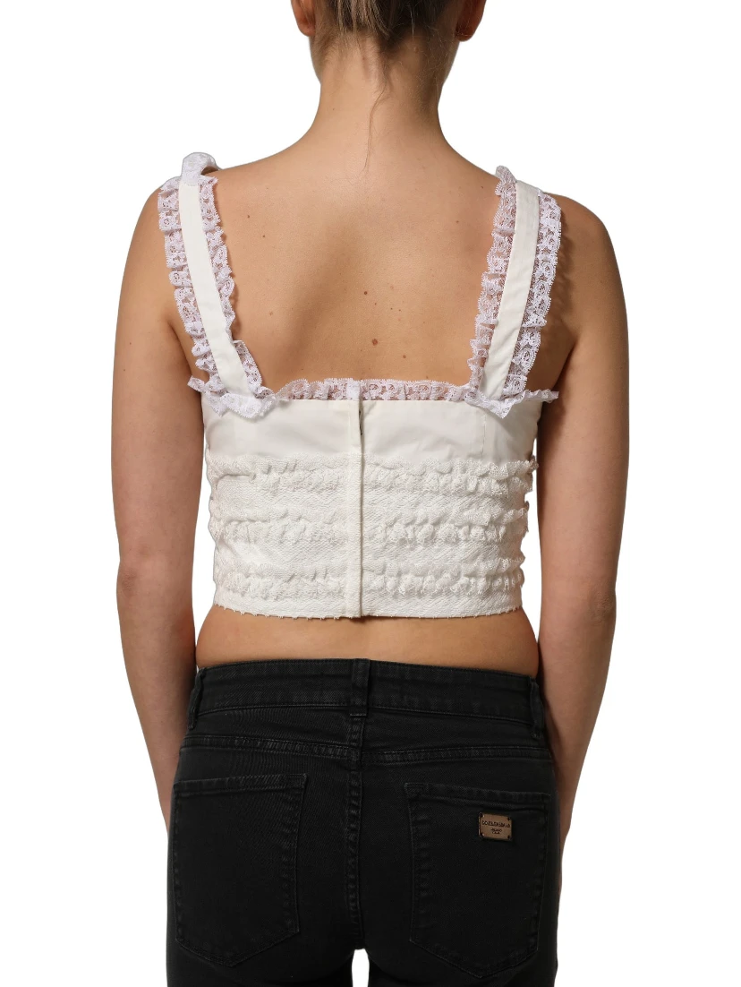 White Lace Trimmed Cotton Cropped Tank Top