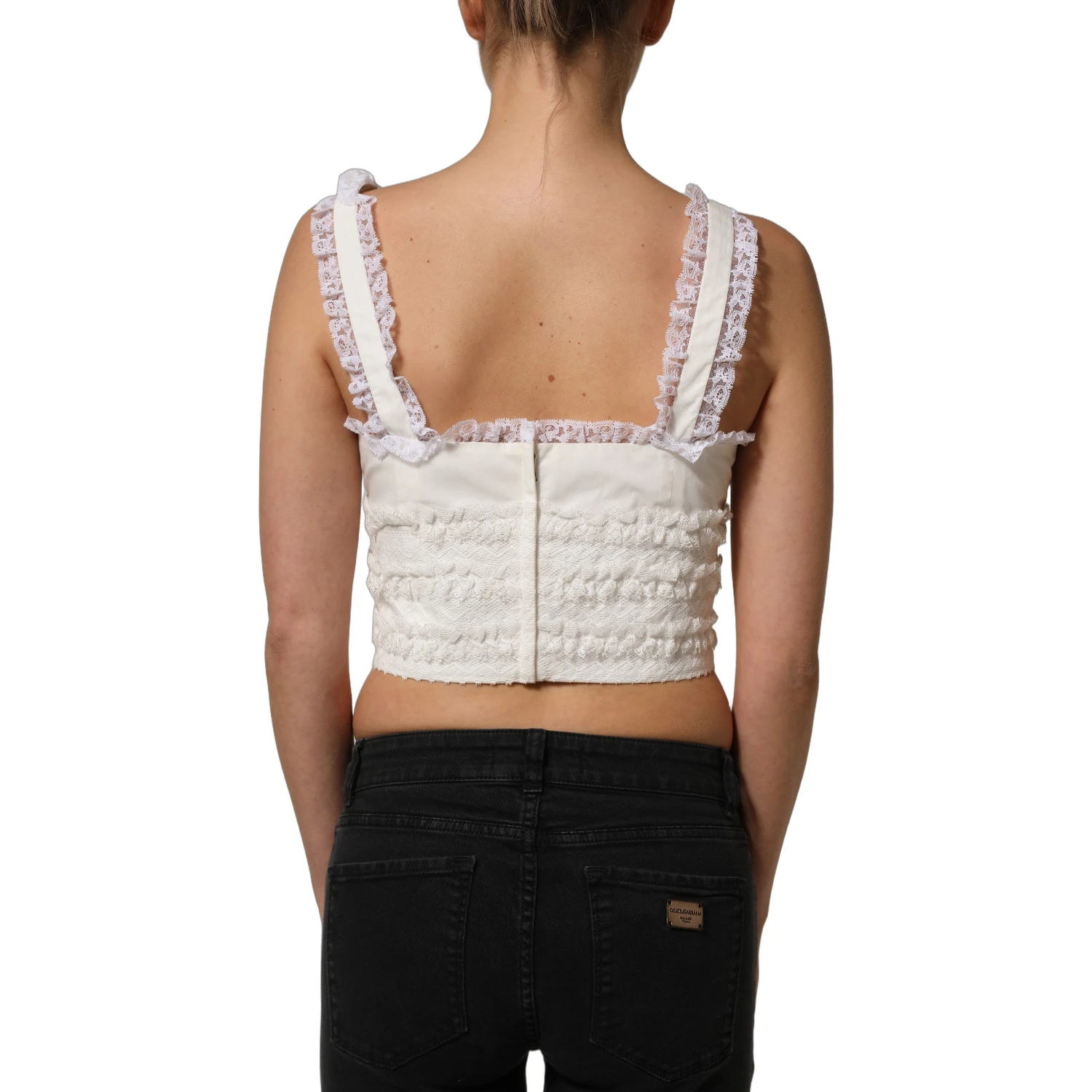 White Lace Trimmed Cotton Cropped Tank Top