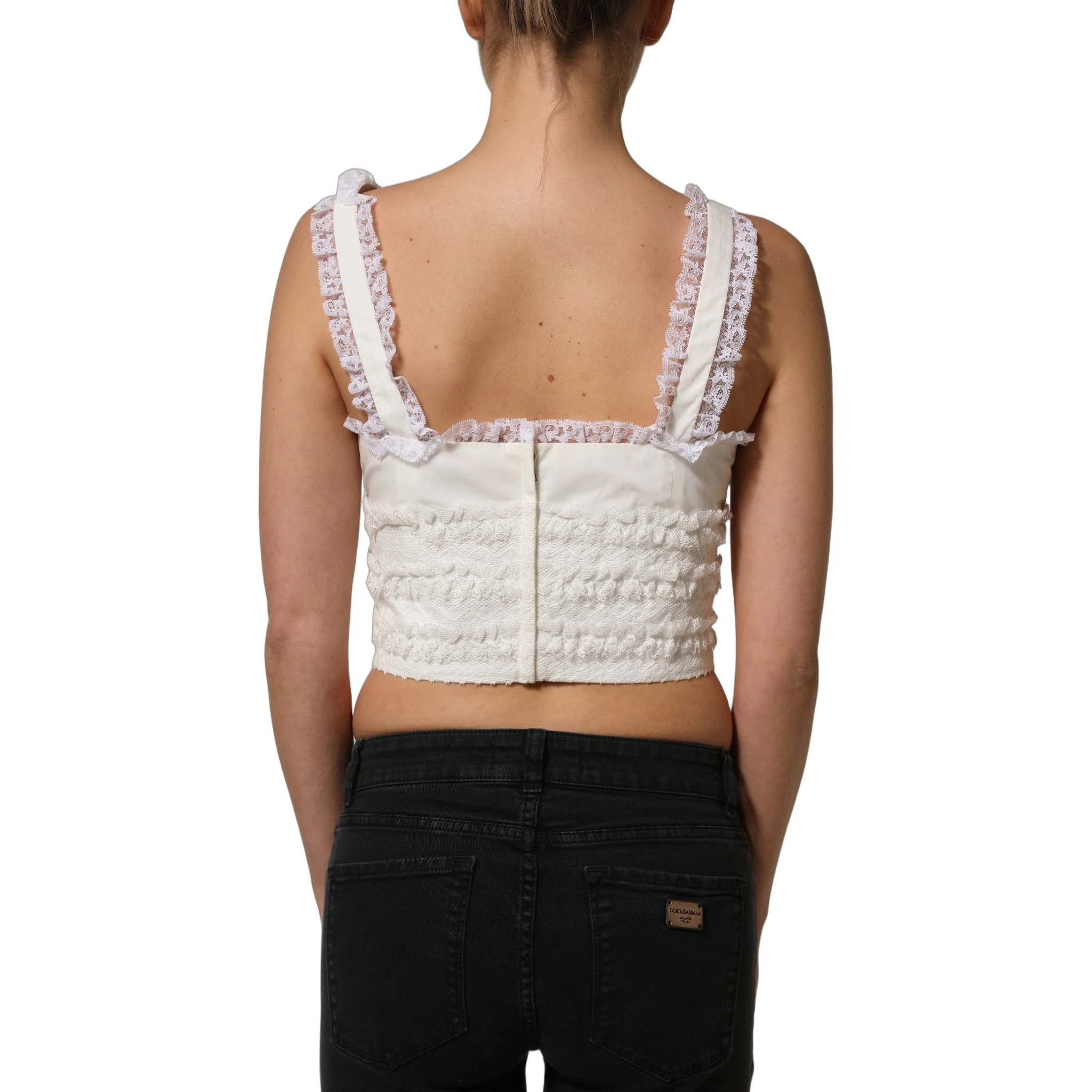 White Lace Trimmed Cotton Cropped Tank Top