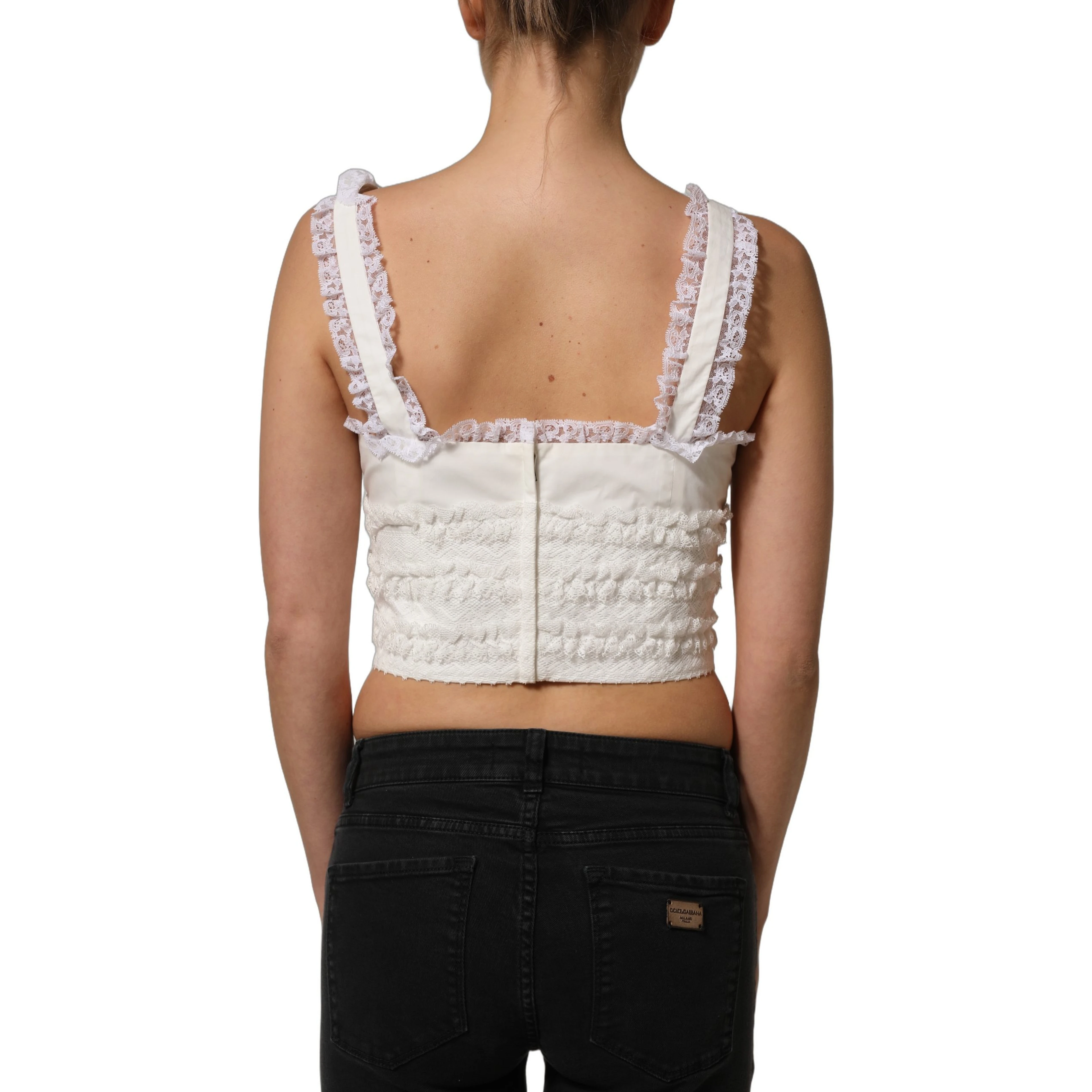White Lace Trimmed Cotton Cropped Tank Top