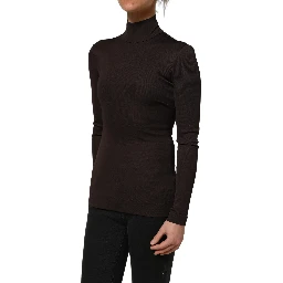 Brown Turtleneck Long Sleeves Blouse Top