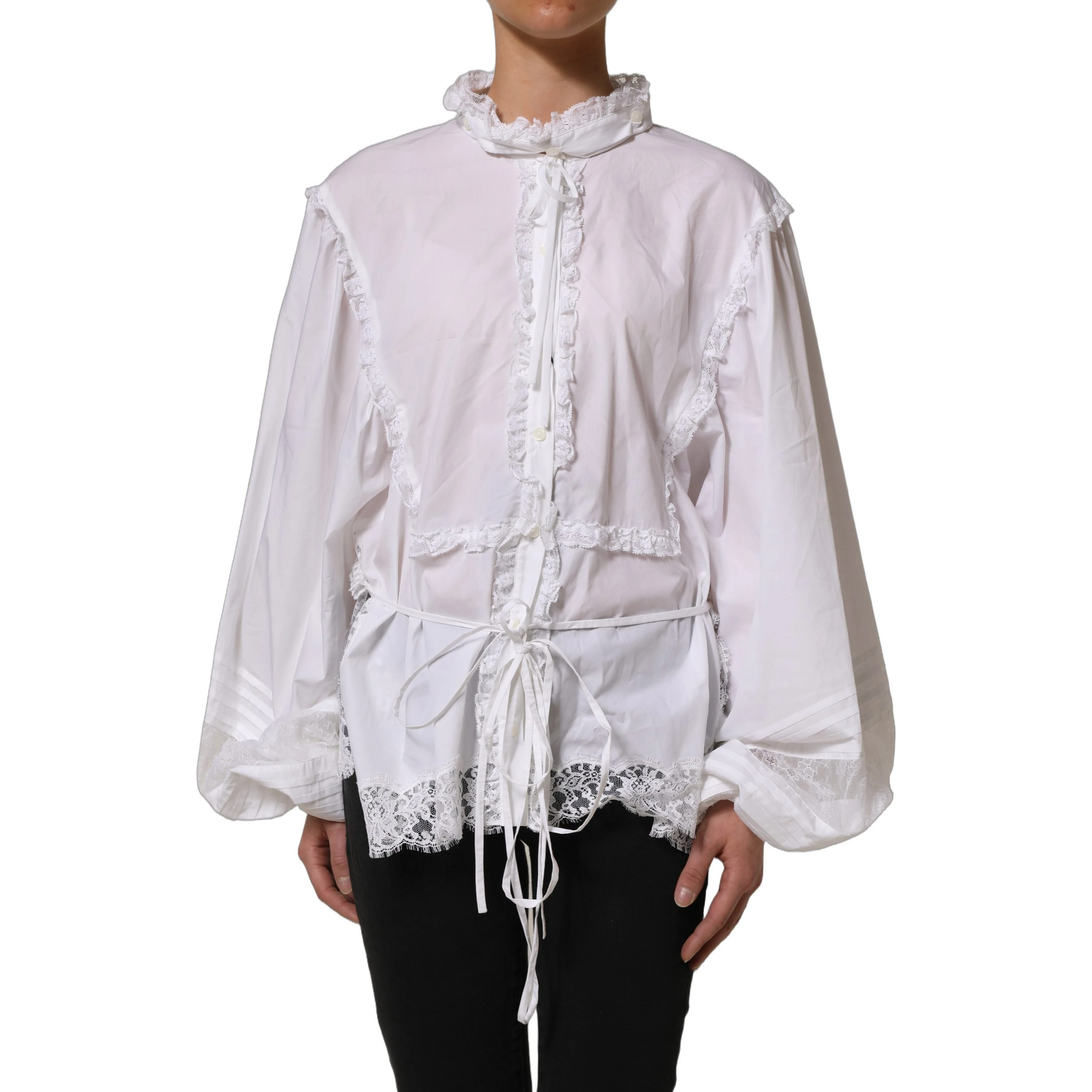 White Ruffled Lace Embellished Blouse Top