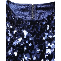 Blue Sequined Long Sleeves Crop Blouse Top