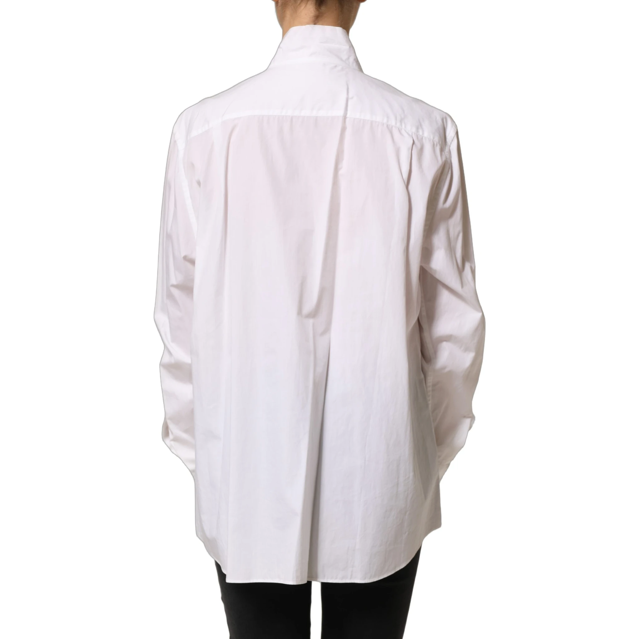 White Ruffled Bib Long Sleeves Blouse Top