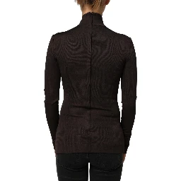 Brown Turtleneck Long Sleeves Blouse Top