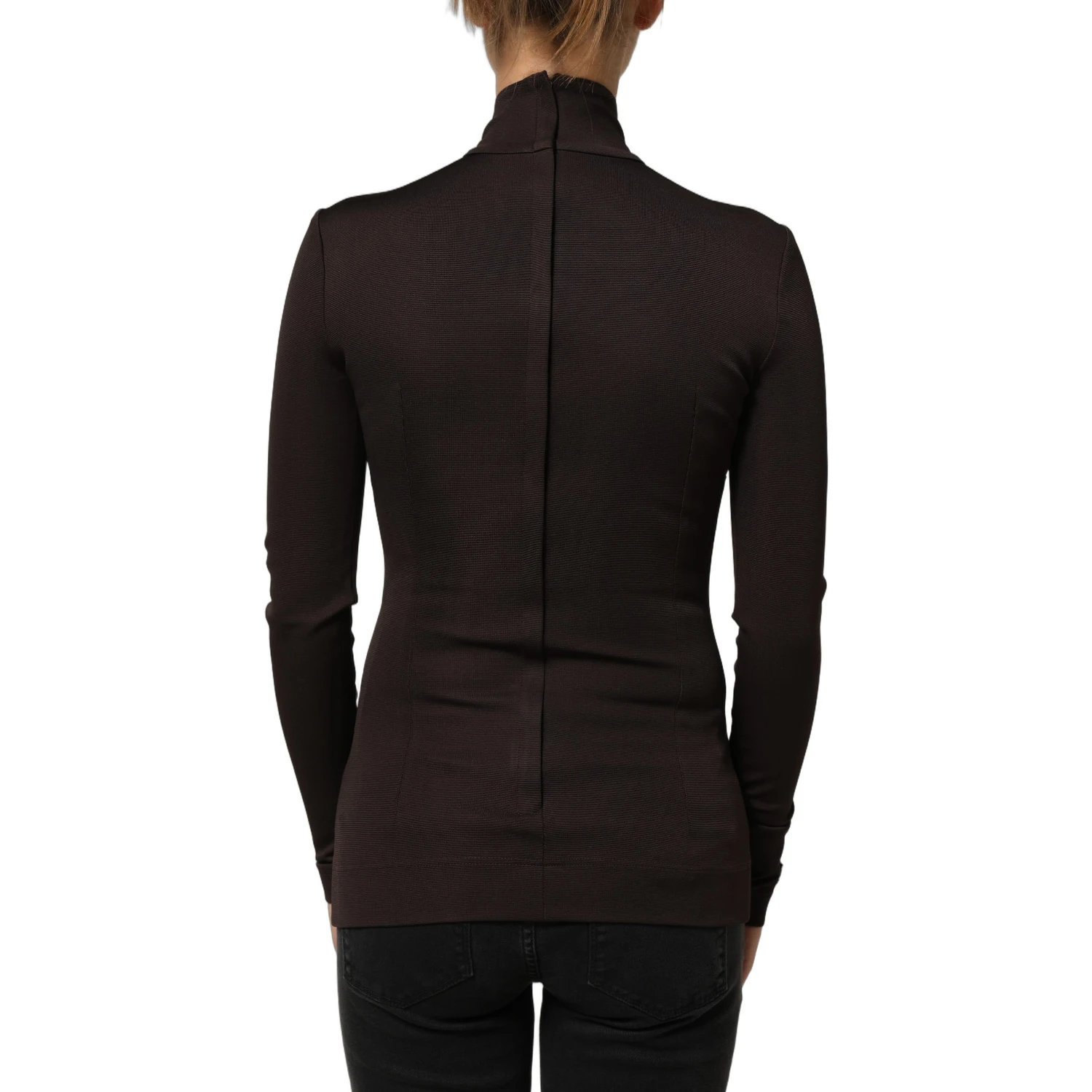 Brown Turtleneck Long Sleeves Blouse Top