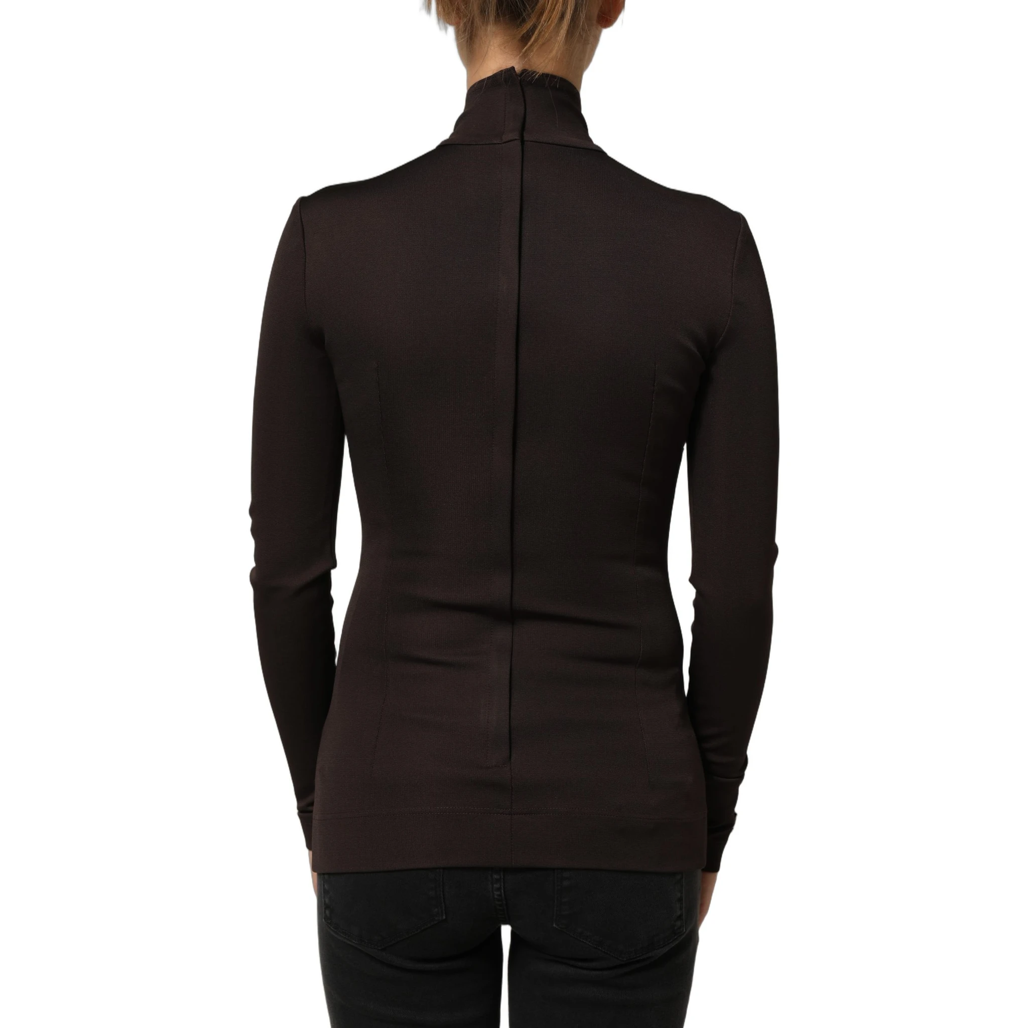 Brown Turtleneck Long Sleeves Blouse Top