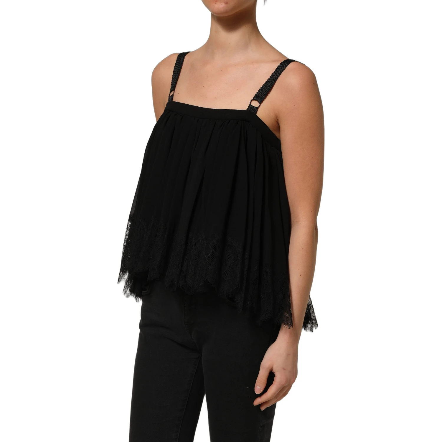 Black Sleeveless Floral Lace Tank Blouse Top