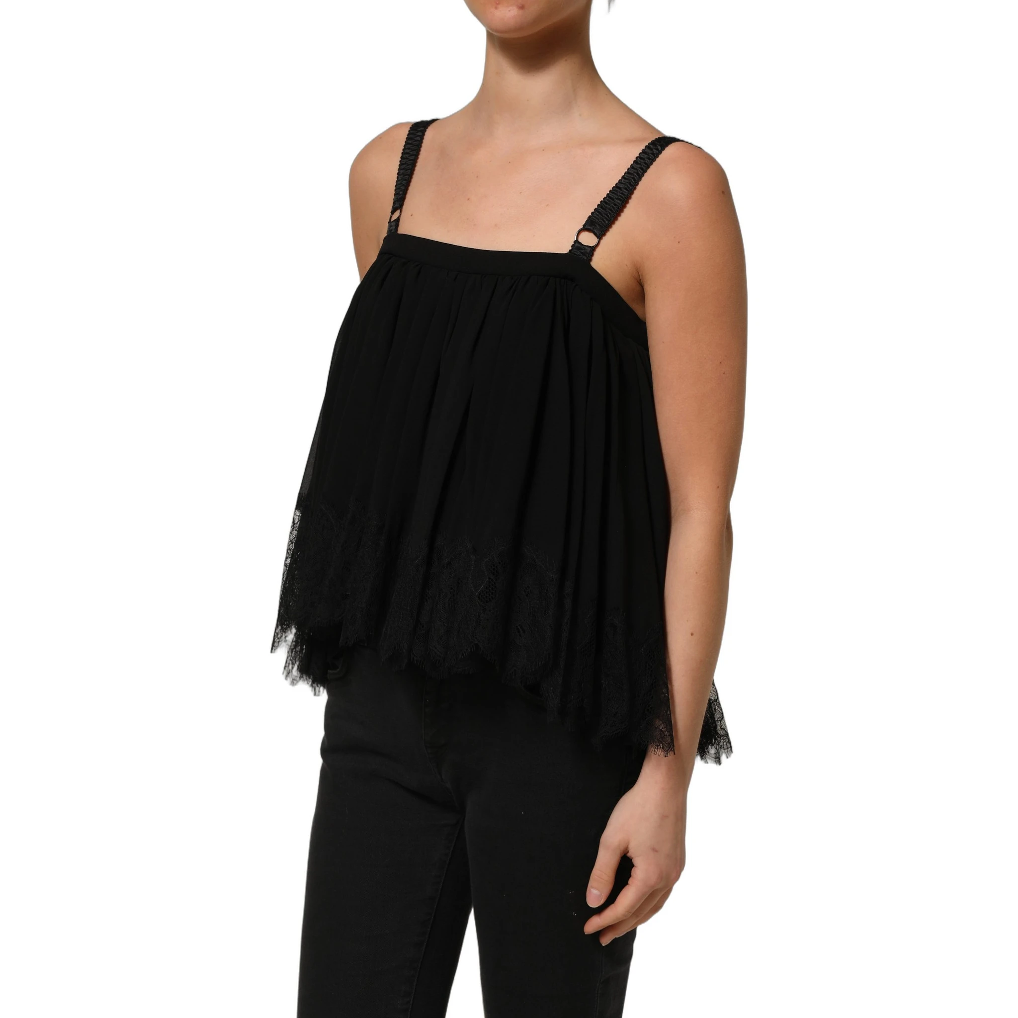 Black Sleeveless Floral Lace Tank Blouse Top