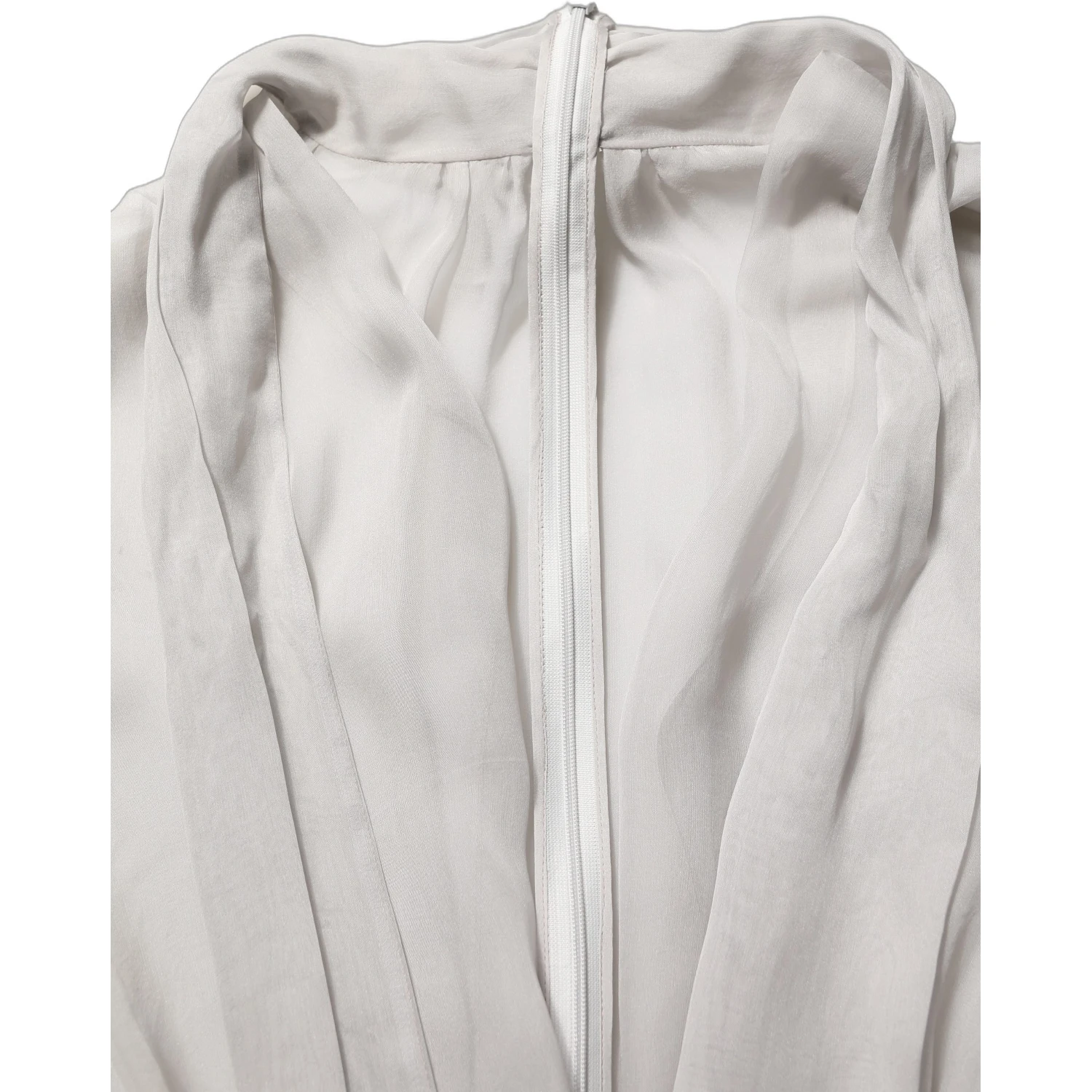 Gray Sheer Silk Chiffon Shirt Bow Collar Top