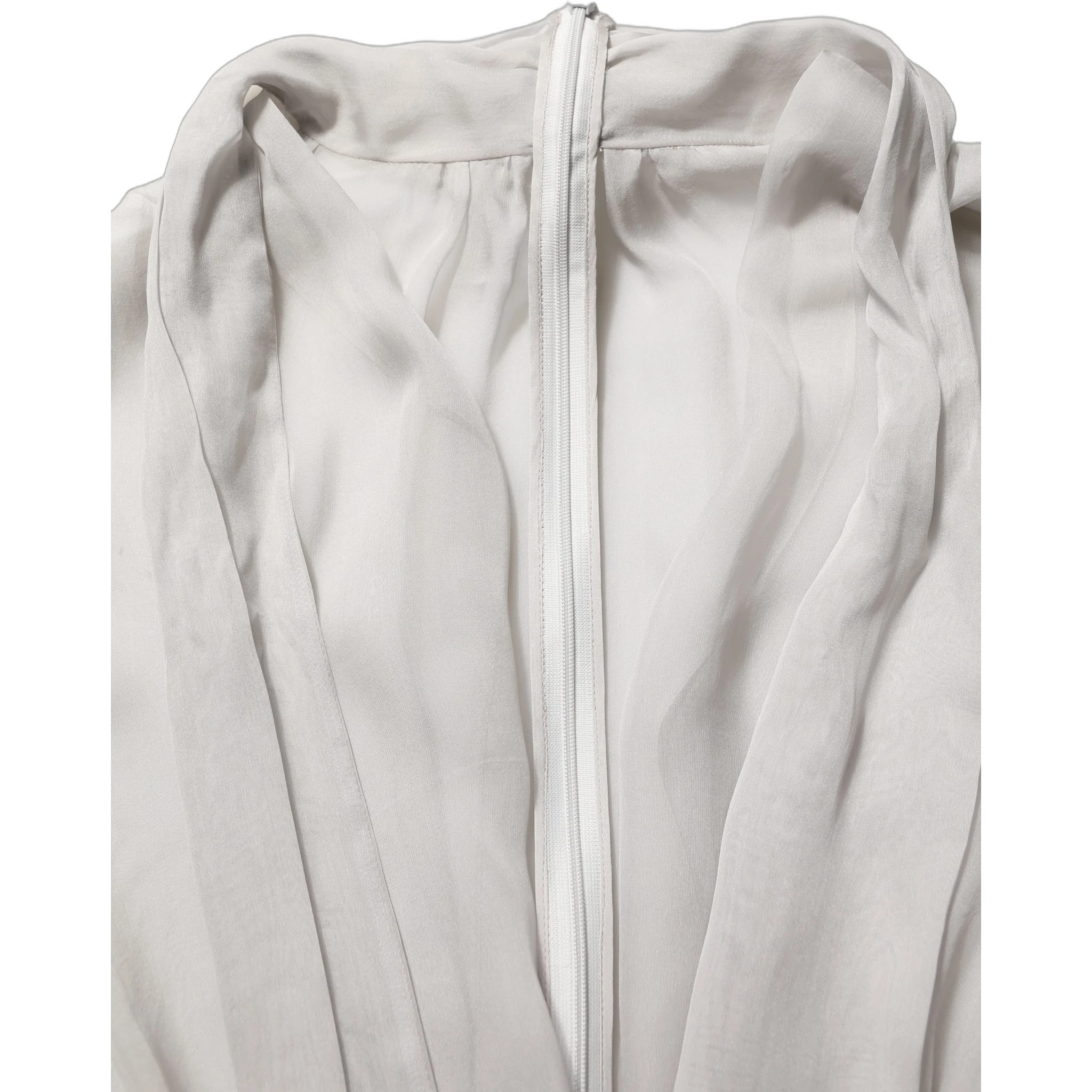Gray Sheer Silk Chiffon Shirt Bow Collar Top