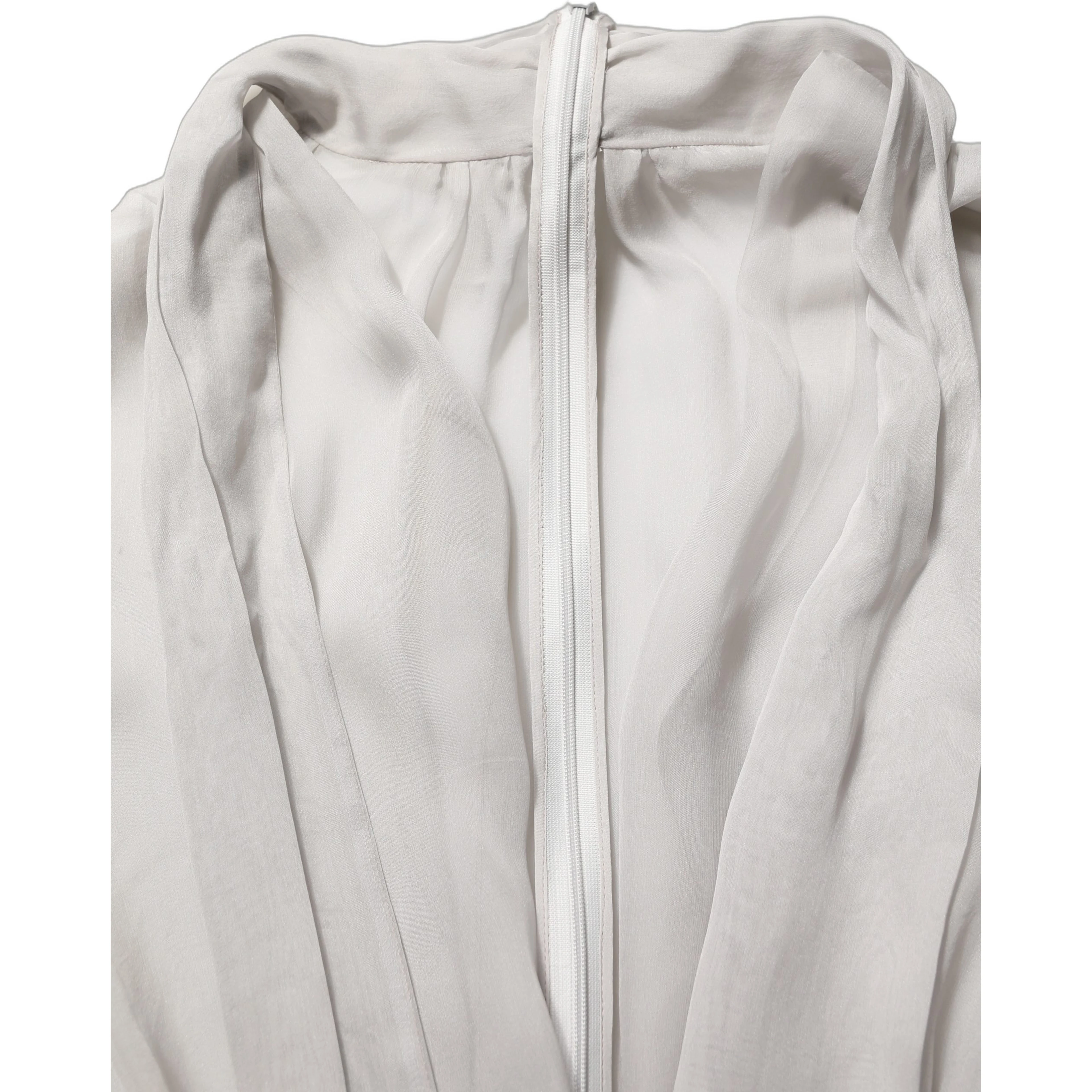 Gray Sheer Silk Chiffon Shirt Bow Collar Top