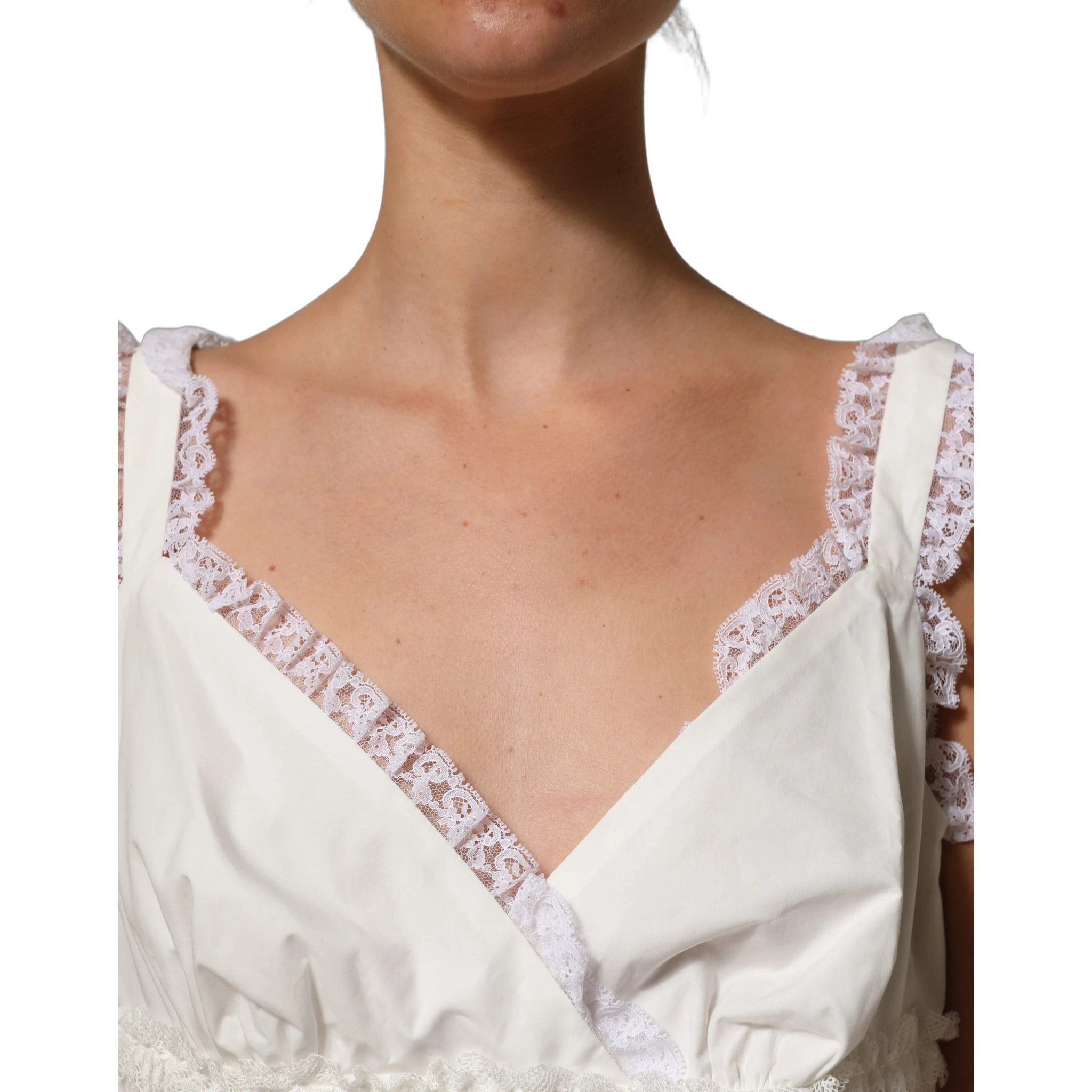 White Lace Trimmed Cotton Cropped Tank Top