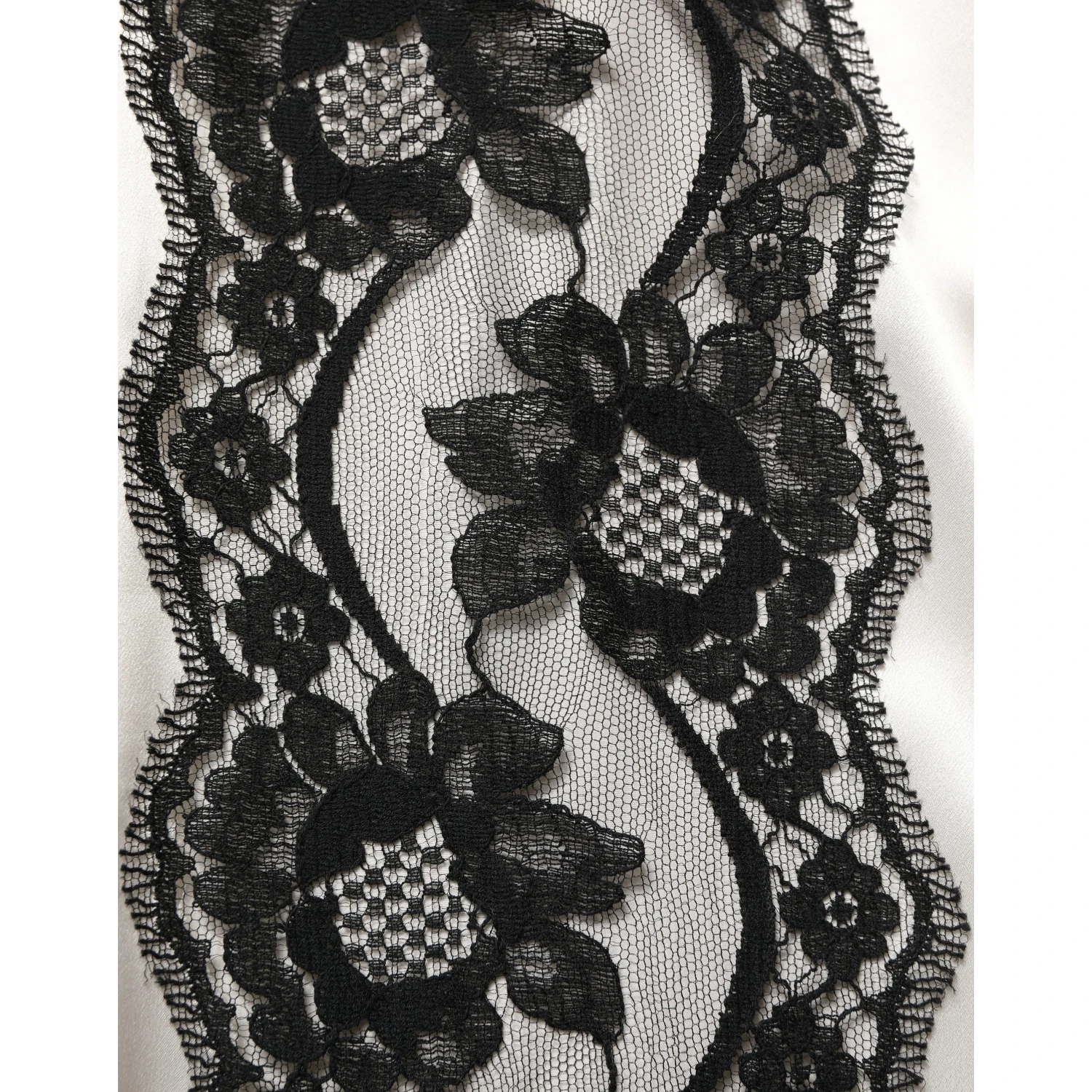 White satin Lace Trim LOng Sleeves Blouse Top