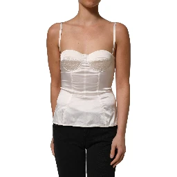 White Silk Satin Padded Bra Corset Style Top