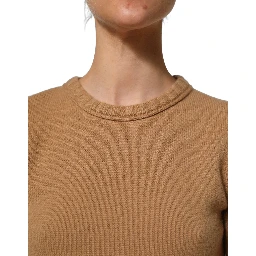Brown Wool Short Sleeves Cropped Blouse Top