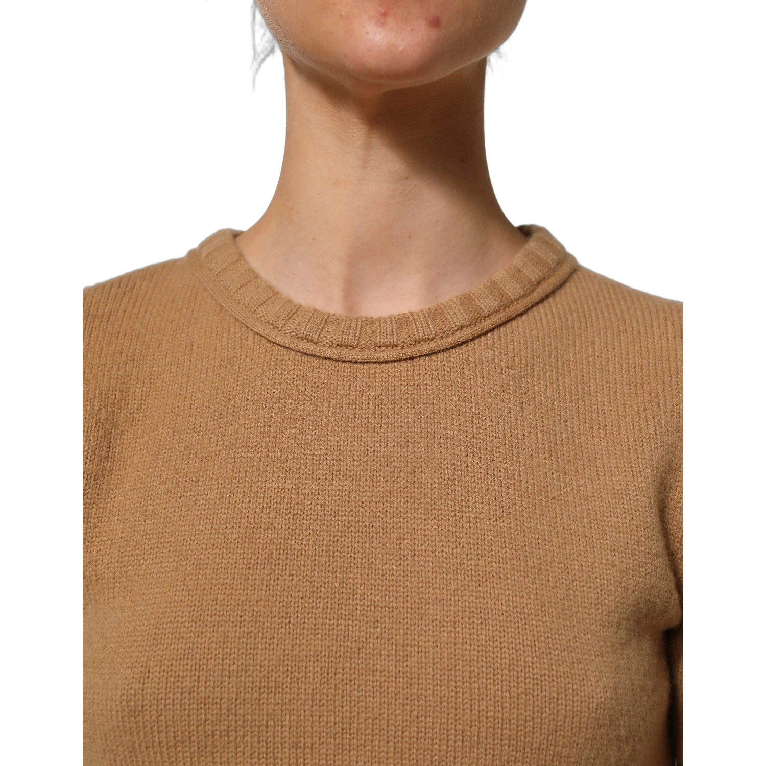 Brown Wool Short Sleeves Cropped Blouse Top