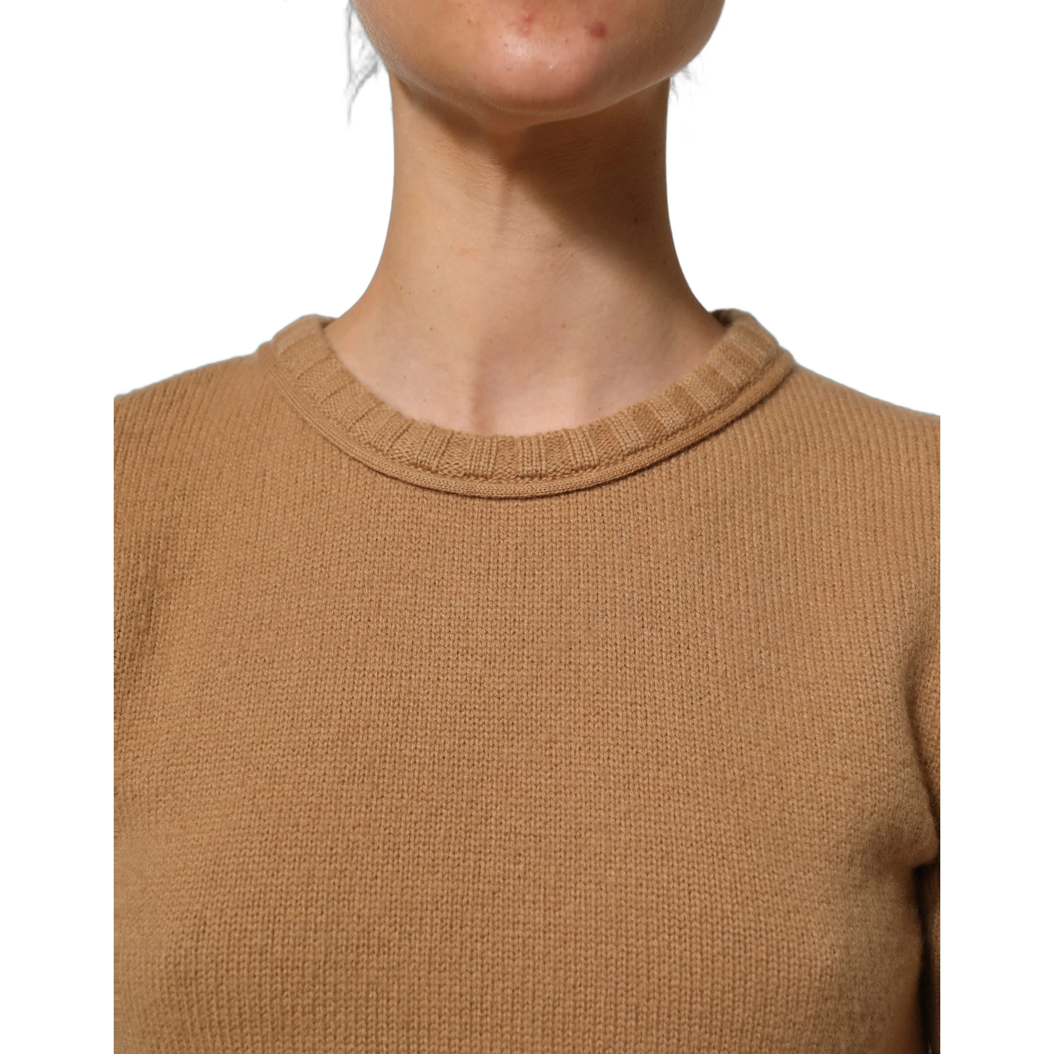 Brown Wool Short Sleeves Cropped Blouse Top