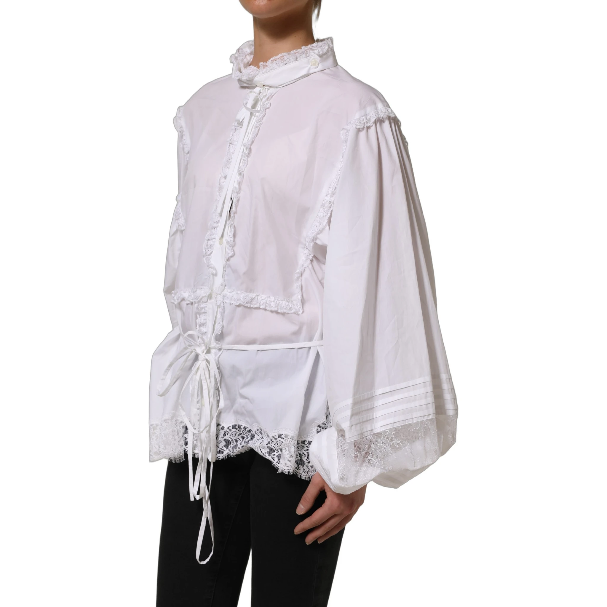 White Ruffled Lace Embellished Blouse Top