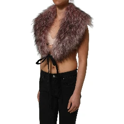 Pink Acrylic Faux Fur Knit Shrug Vest Top