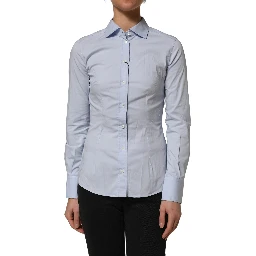 Blue Collared Long Sleeves Dress Shirt Top